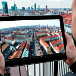 **Image:** A Polish artist creating digital art on a tablet, protected by a blockchain shield with a "Creative Commons BY" license visible.  Focus on the intersection of technology and artistic creation, highlighting the secure registration of the artwork. Background: Warsaw cityscape subtly visible.