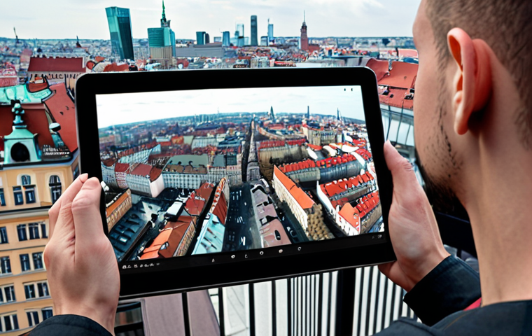 **Image:** A Polish artist creating digital art on a tablet, protected by a blockchain shield with a "Creative Commons BY" license visible.  Focus on the intersection of technology and artistic creation, highlighting the secure registration of the artwork. Background: Warsaw cityscape subtly visible.